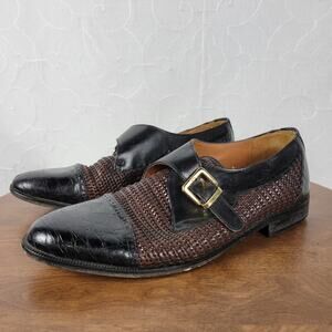Brass Boot Mens Shoes 10 Brown Black Braided Leather Cap Toe Monk Strap Loafer